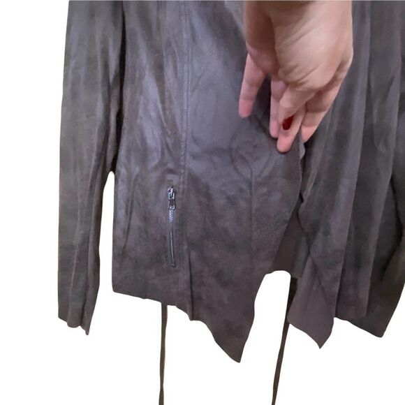 Elan Women's Brown Faux Leather Jacket Drape Collar Wrap Jacket Size Medium - Picture 3 of 9